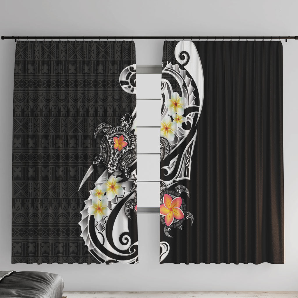Bula Fiji Tapa Turtle Window Curtain Plumeria Fijian Masi Vonu Black LT14 With Hooks Black - Polynesian Pride