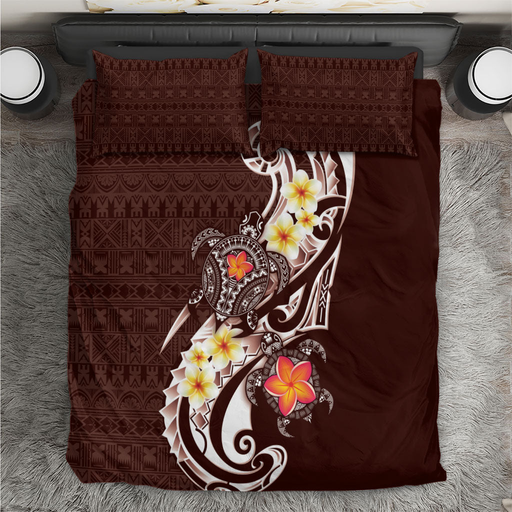 Bula Fiji Tapa Turtle Bedding Set Plumeria Fijian Masi Vonu Brown LT14 Brown - Polynesian Pride