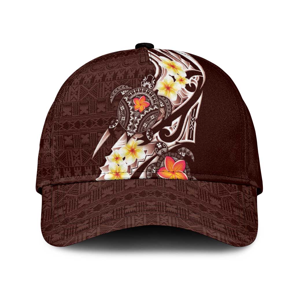 Bula Fiji Tapa Turtle Classic Cap Plumeria Fijian Masi Vonu Brown LT14 Universal Fit Brown - Polynesian Pride