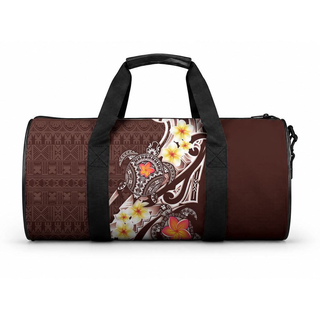 Bula Fiji Tapa Turtle Duffle Bag Plumeria Fijian Masi Vonu Brown LT14 One size Brown - Polynesian Pride