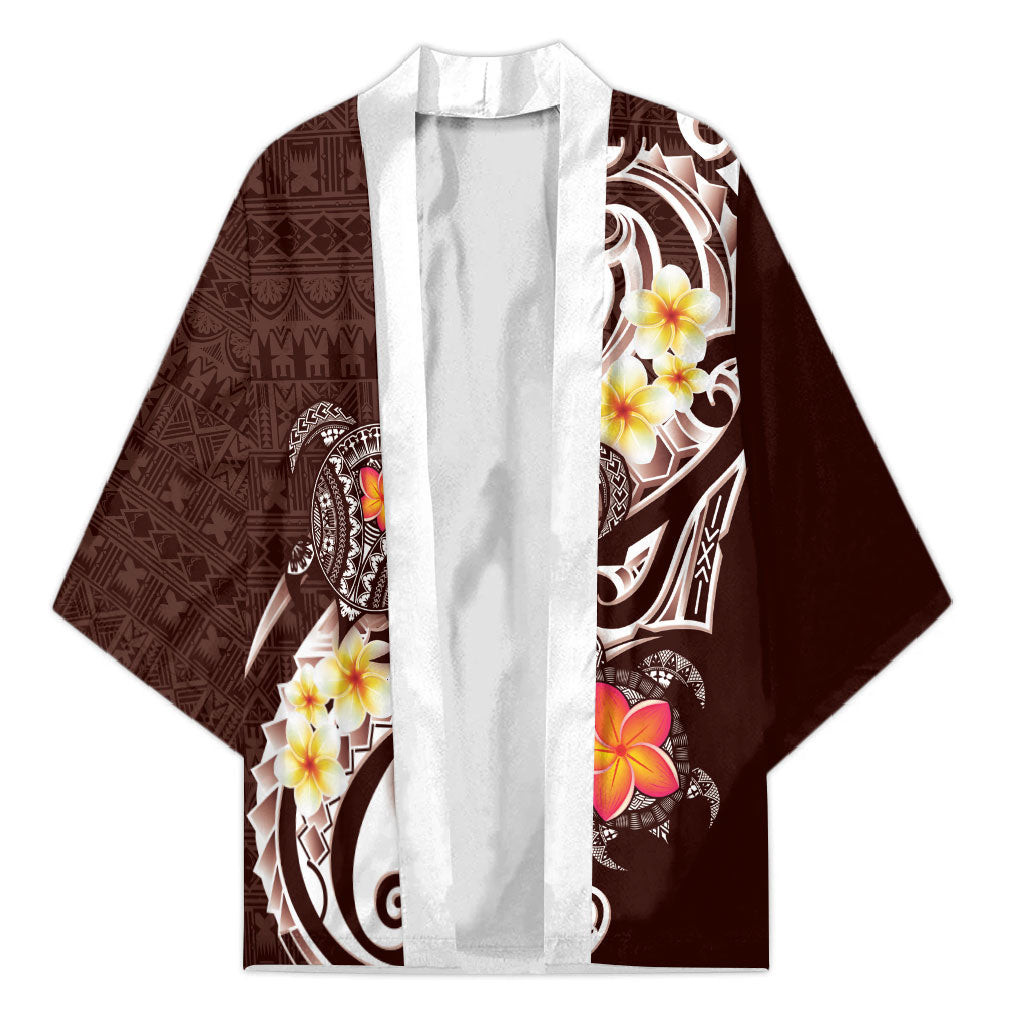 Bula Fiji Tapa Turtle Kimono Plumeria Fijian Masi Vonu Brown