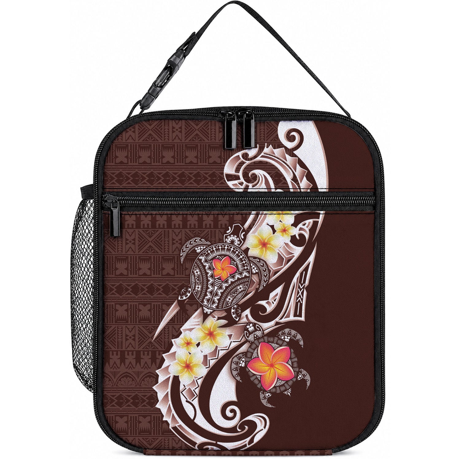 Bula Fiji Tapa Turtle Lunch Bag Plumeria Fijian Masi Vonu Brown LT14 10.2 × 8.3 × 4.3 inch Brown - Polynesian Pride