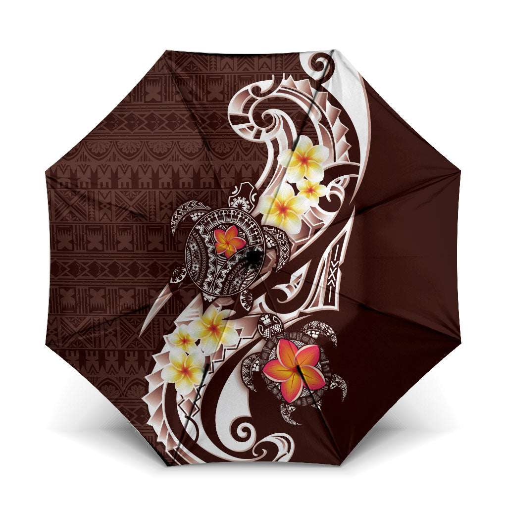 Bula Fiji Tapa Turtle Umbrella Plumeria Fijian Masi Vonu Brown LT14 One Size Folded 11.42 inch Opened Diameter 37.4 inch Brown - Polynesian Pride