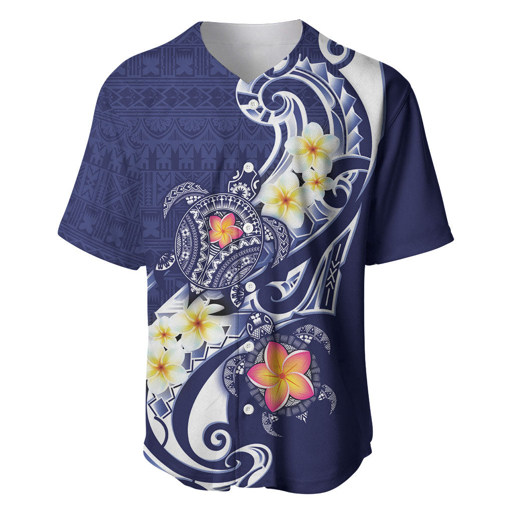 Bula Fiji Tapa Turtle Baseball Jersey Plumeria Fijian Masi Vonu Midnight Blue LT14 Midnight Blue - Polynesian Pride