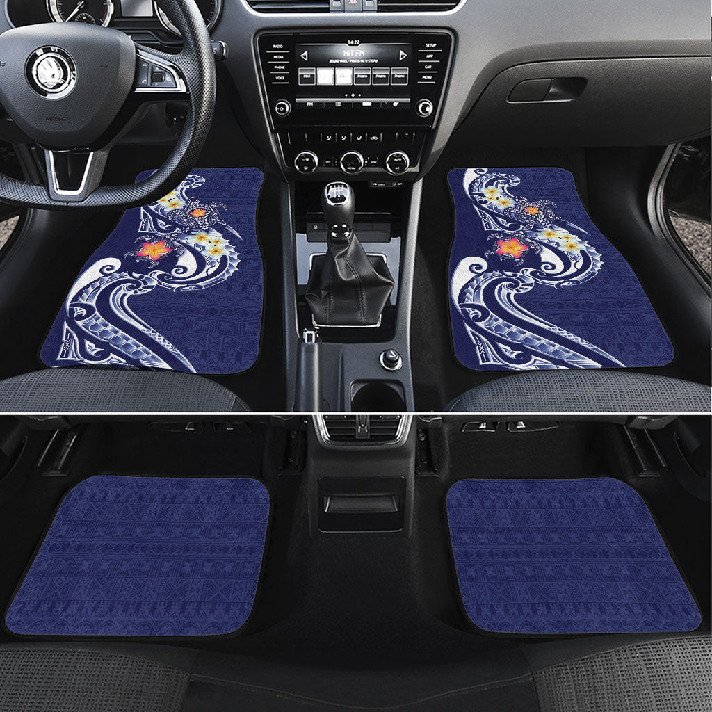 Bula Fiji Tapa Turtle Car Mats Plumeria Fijian Masi Vonu Midnight Blue LT14 Set 4pcs Midnight Blue - Polynesian Pride
