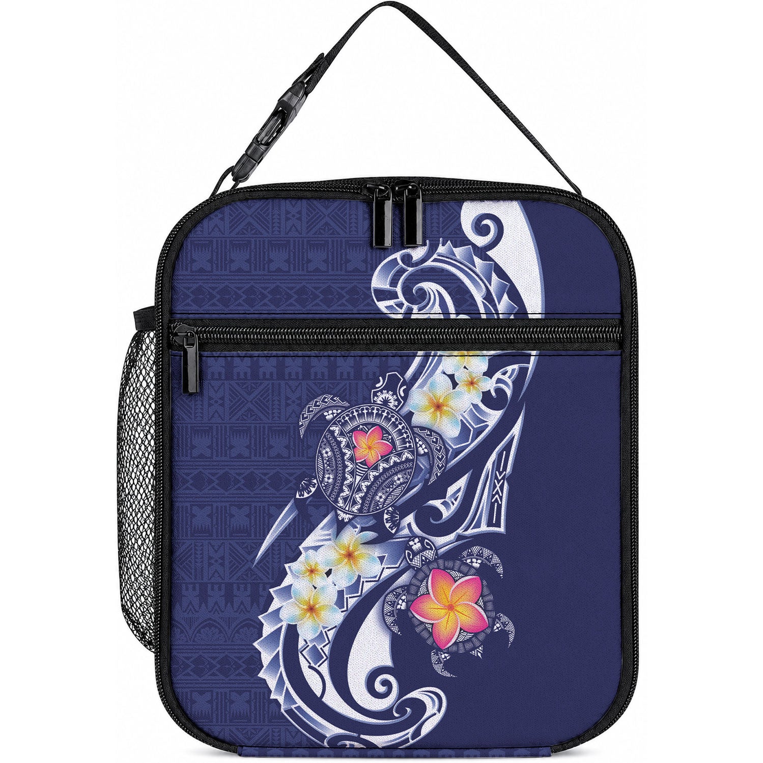 Bula Fiji Tapa Turtle Lunch Bag Plumeria Fijian Masi Vonu Midnight Blue LT14 10.2 × 8.3 × 4.3 inch Midnight Blue - Polynesian Pride