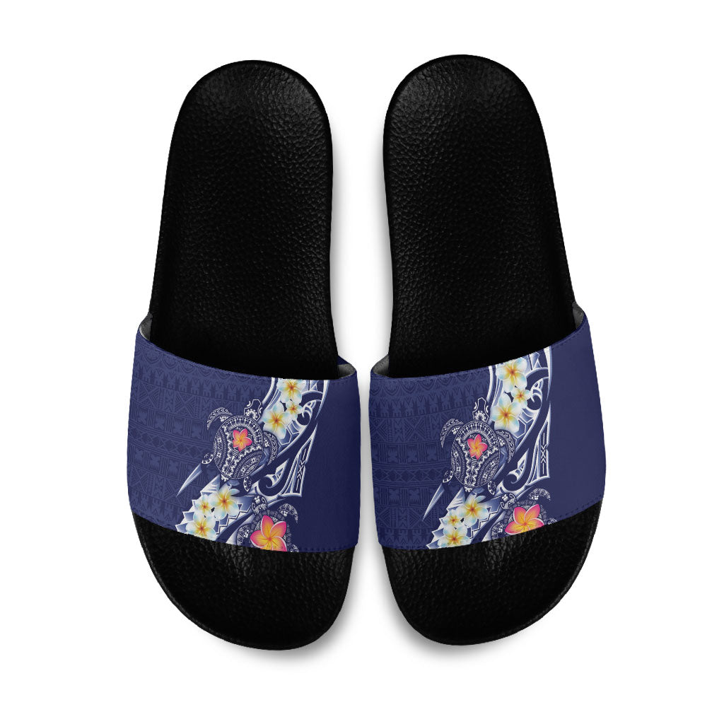 Bula Fiji Tapa Turtle Slide Sandals Plumeria Fijian Masi Vonu Midnight Blue LT14 Midnight Blue - Polynesian Pride