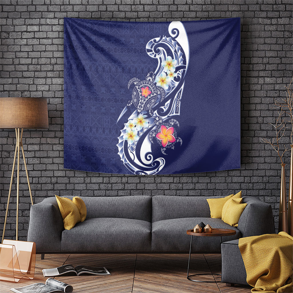 Bula Fiji Tapa Turtle Tapestry Plumeria Fijian Masi Vonu Midnight Blue LT14 Midnight Blue - Polynesian Pride