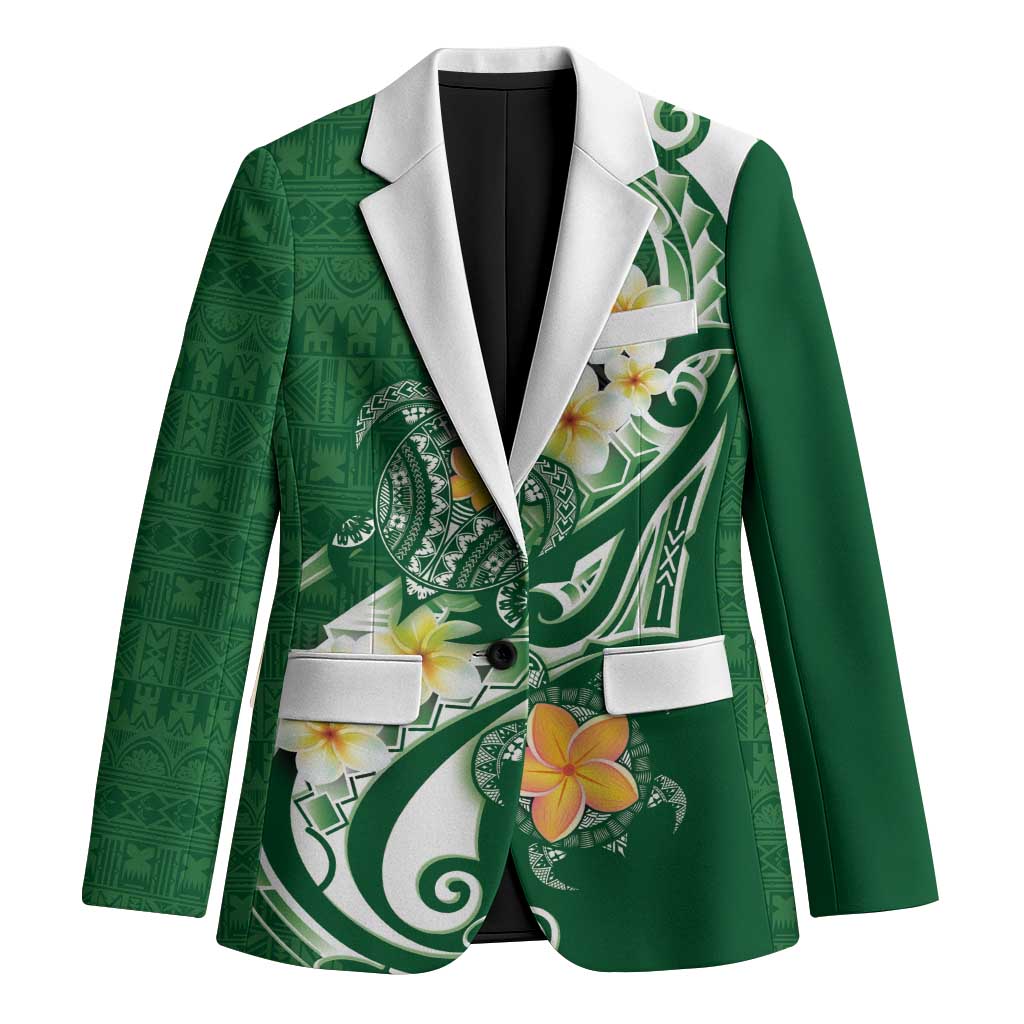 Bula Fiji Tapa Turtle Blazer Plumeria Fijian Masi Vonu Green LT14 Unisex Green - Polynesian Pride