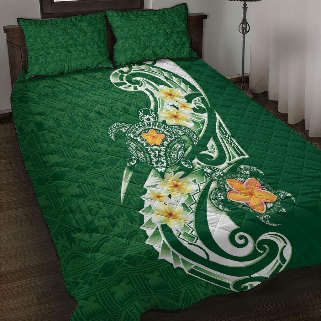 Bula Fiji Tapa Turtle Quilt Bed Set Plumeria Fijian Masi Vonu Green LT14 Green - Polynesian Pride