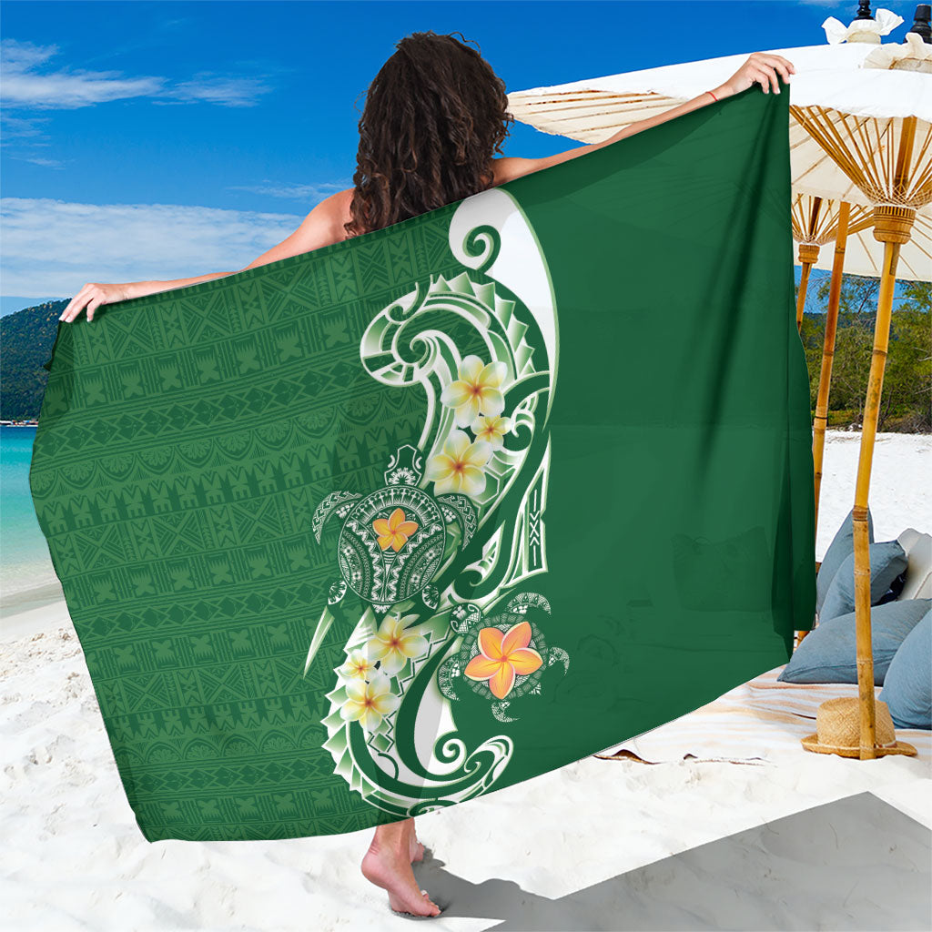 Bula Fiji Tapa Turtle Sarong Plumeria Fijian Masi Vonu Green LT14 One Size 44 x 66 inches Green - Polynesian Pride