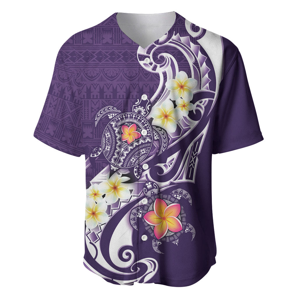 Bula Fiji Tapa Turtle Baseball Jersey Plumeria Fijian Masi Vonu Purple LT14 Purple - Polynesian Pride