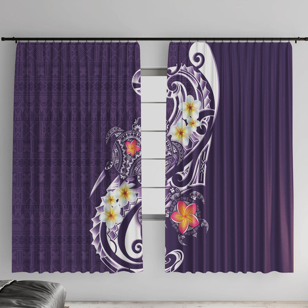 Bula Fiji Tapa Turtle Window Curtain Plumeria Fijian Masi Vonu Purple LT14 With Hooks Purple - Polynesian Pride