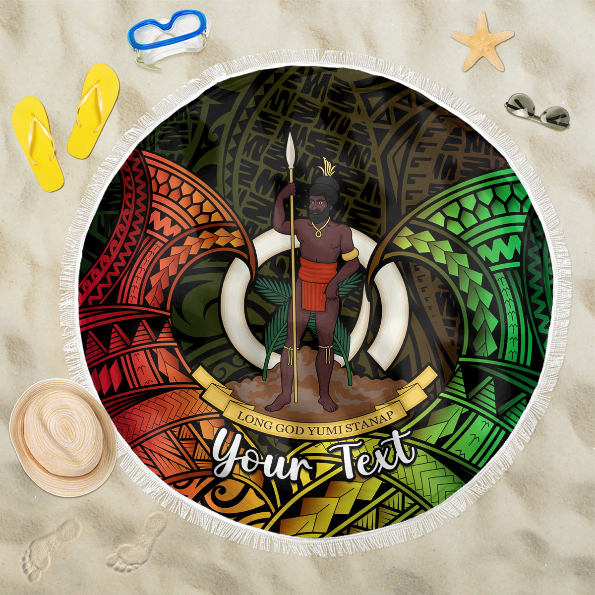 Personalised Vanuatu Family Day Beach Blanket Happy 26 December Vanuatuan Pig Tusk LT14 One Size 150cm Black - Polynesian Pride