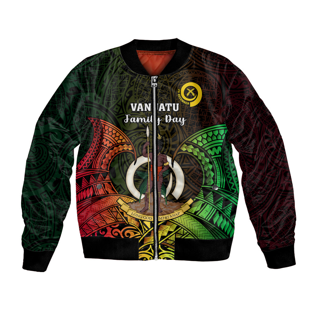 Personalised Vanuatu Family Day Bomber Jacket Happy 26 December Vanuatuan Pig Tusk LT14 Unisex Black - Polynesian Pride