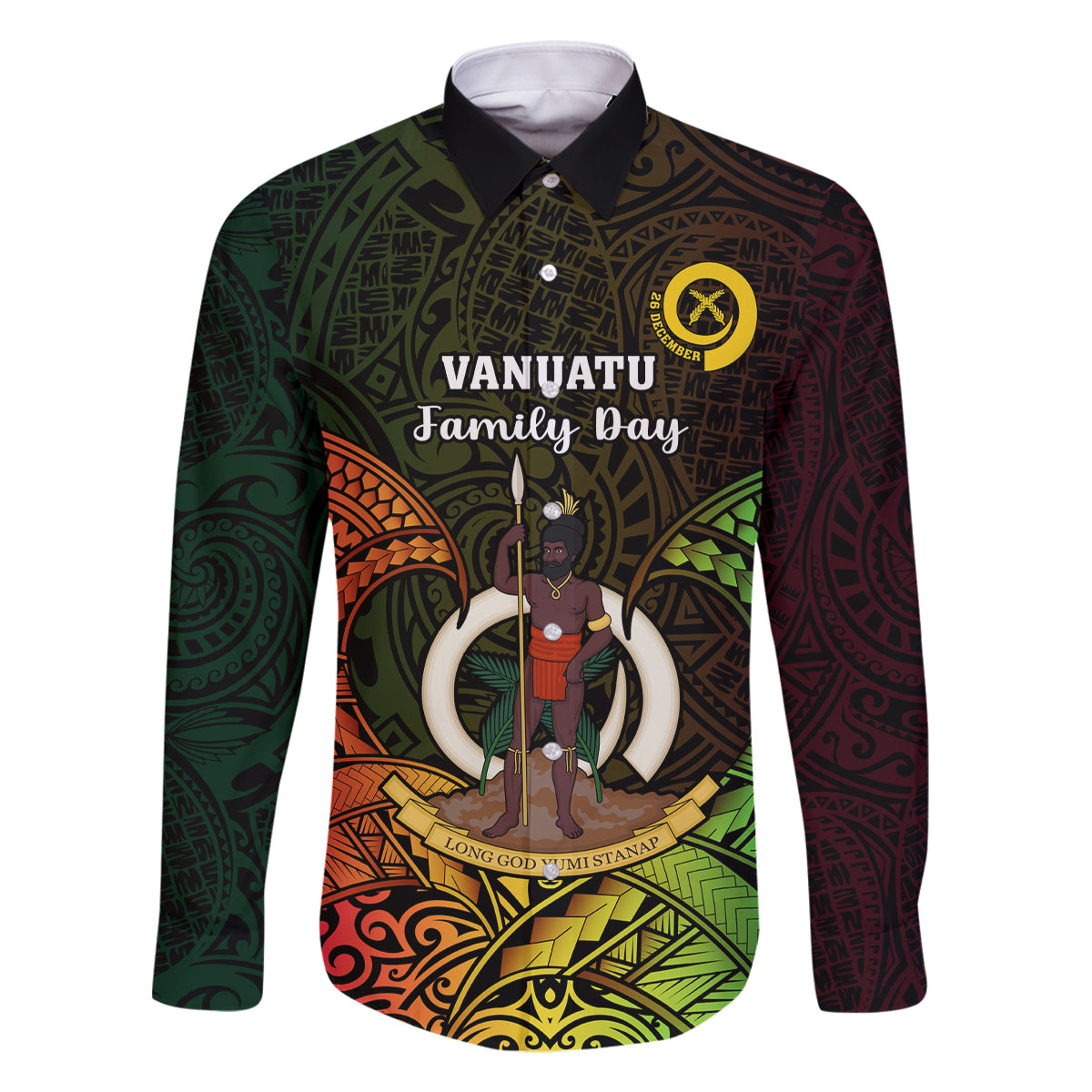 Personalised Vanuatu Family Day Family Matching Summer Maxi Dress and Hawaiian Shirt Happy 26 December Vanuatuan Pig Tusk LT14 Dad's Shirt - Long Sleeve Black - Polynesian Pride