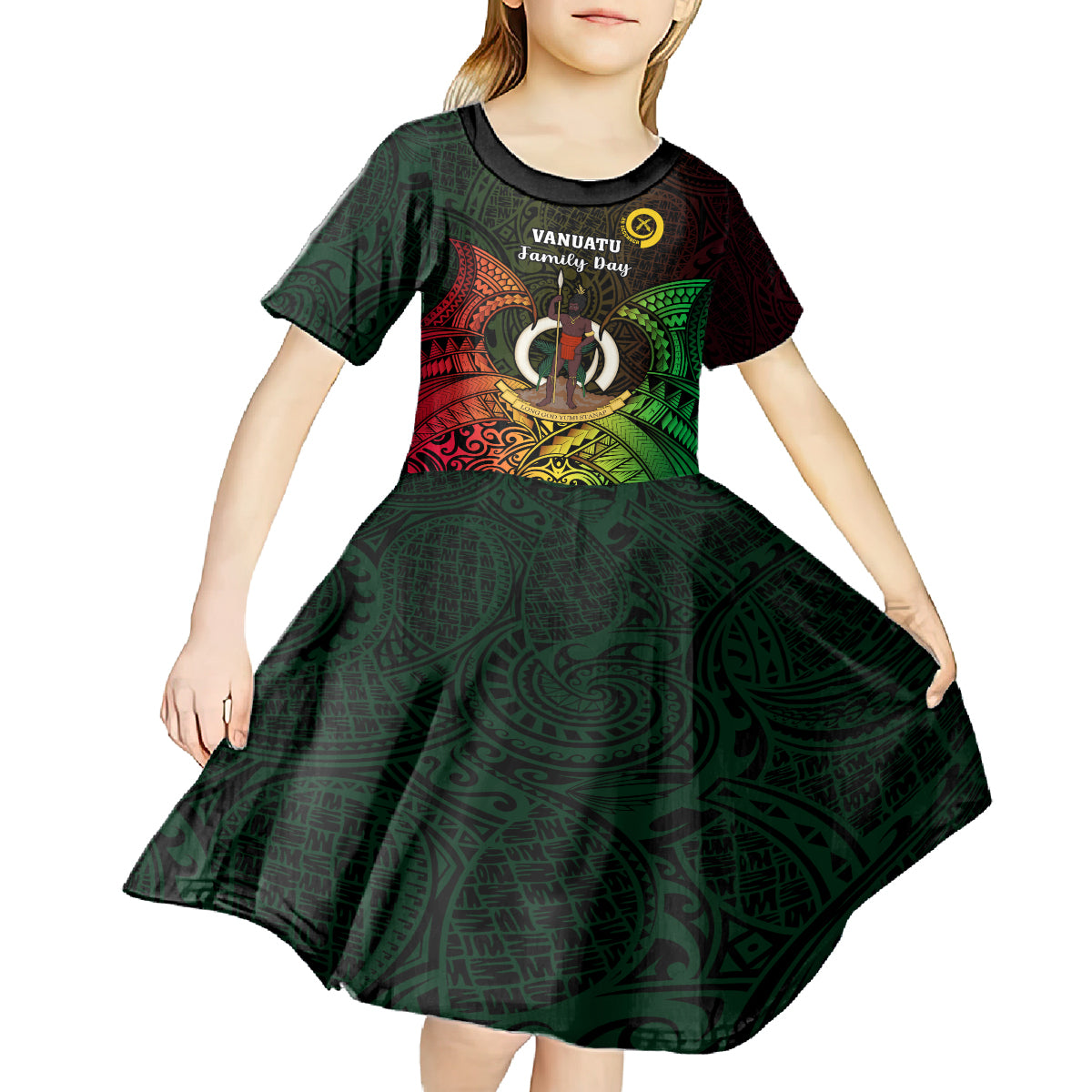 Personalised Vanuatu Family Day Kid Short Sleeve Dress Happy 26 December Vanuatuan Pig Tusk LT14 - Polynesian Pride