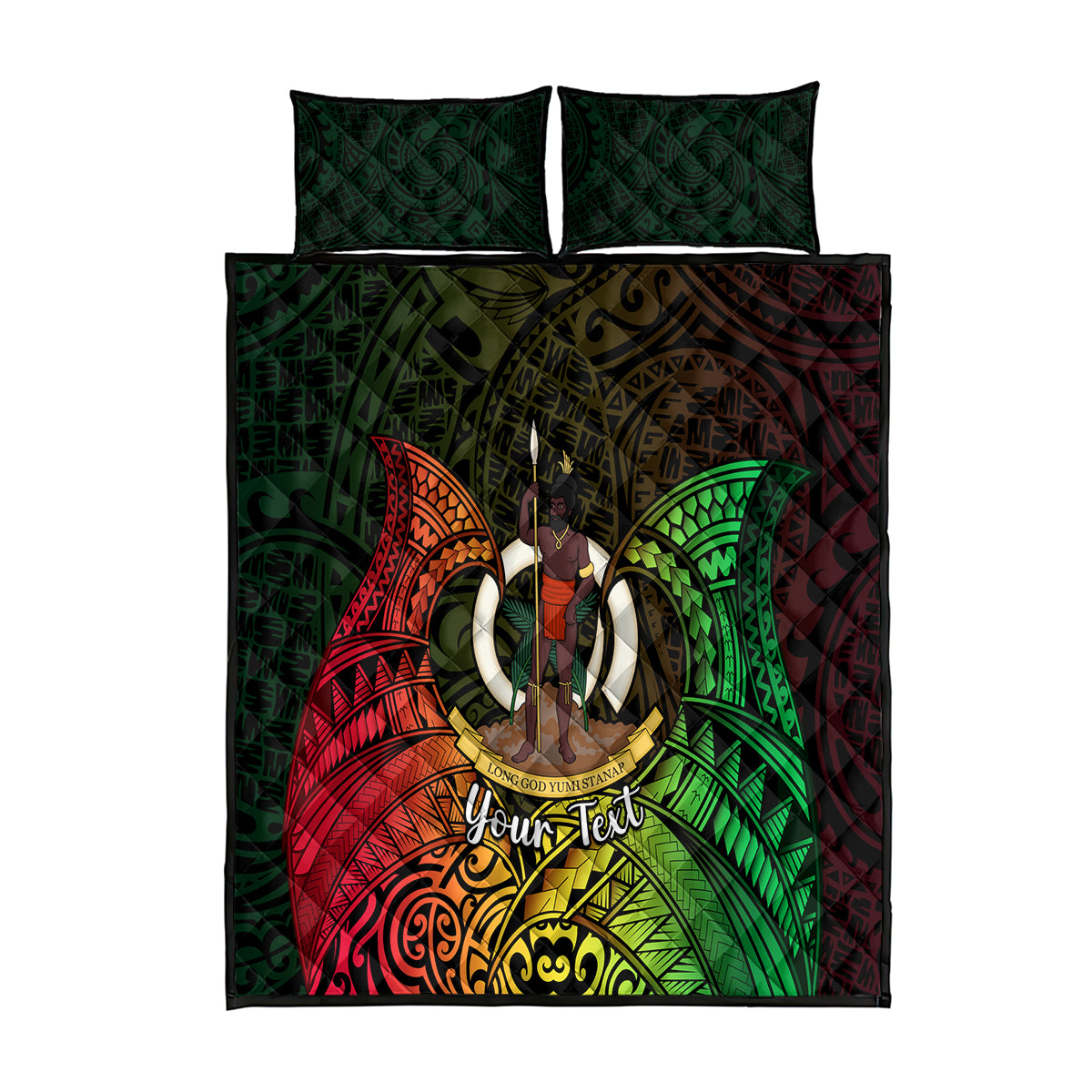 Personalised Vanuatu Family Day Quilt Bed Set Happy 26 December Vanuatuan Pig Tusk LT14 Black - Polynesian Pride