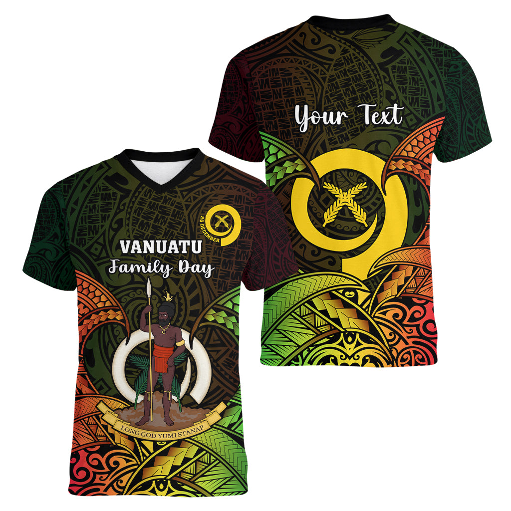 Personalised Vanuatu Family Day Women V Neck T Shirt Happy 26 December Vanuatuan Pig Tusk LT14 - Polynesian Pride