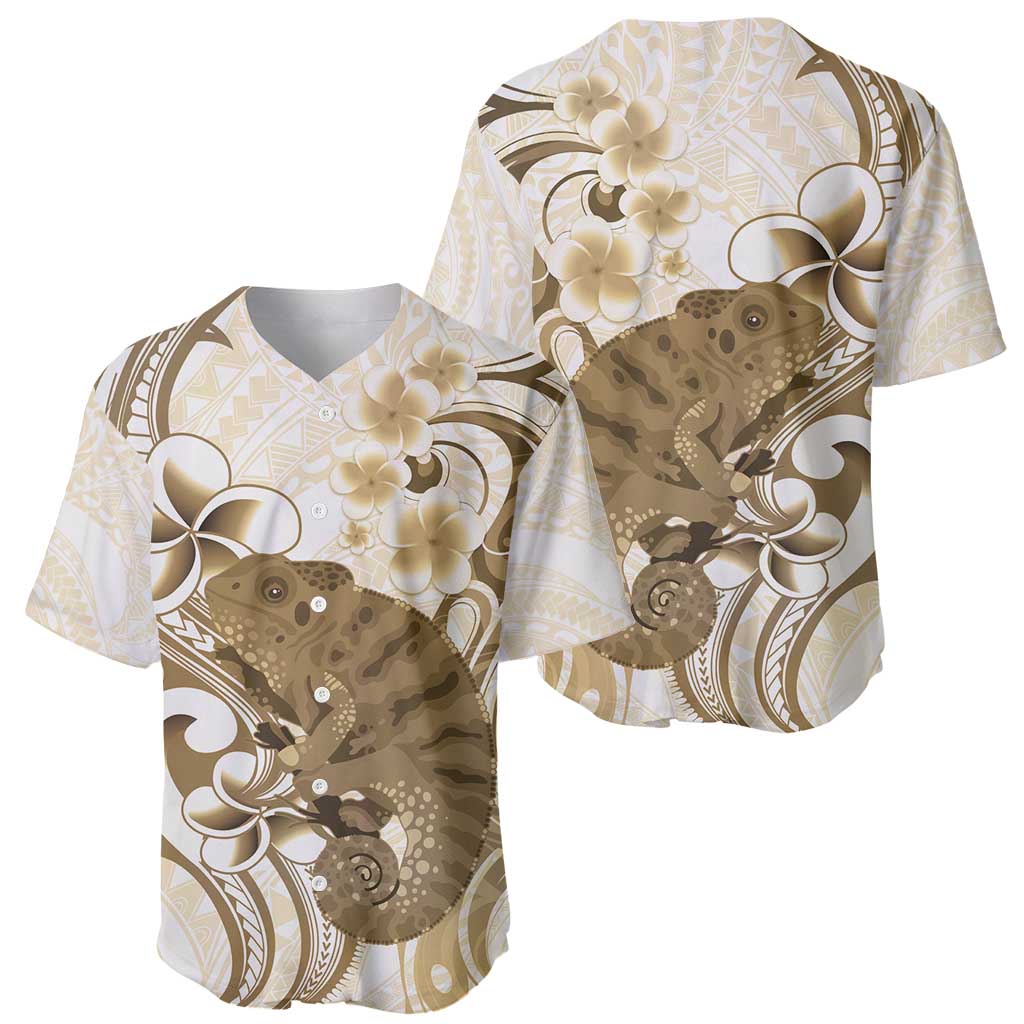 Brown And White Hawaii Chameleon Baseball Jersey Plumeria Polynesian Tribal Art LT14 - Polynesian Pride