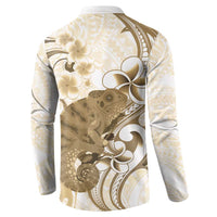 Brown And White Hawaii Chameleon Button Sweatshirt Plumeria Polynesian Tribal Art