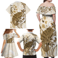 Brown And White Hawaii Chameleon Family Matching Off Shoulder Maxi Dress and Hawaiian Shirt Plumeria Polynesian Tribal Art