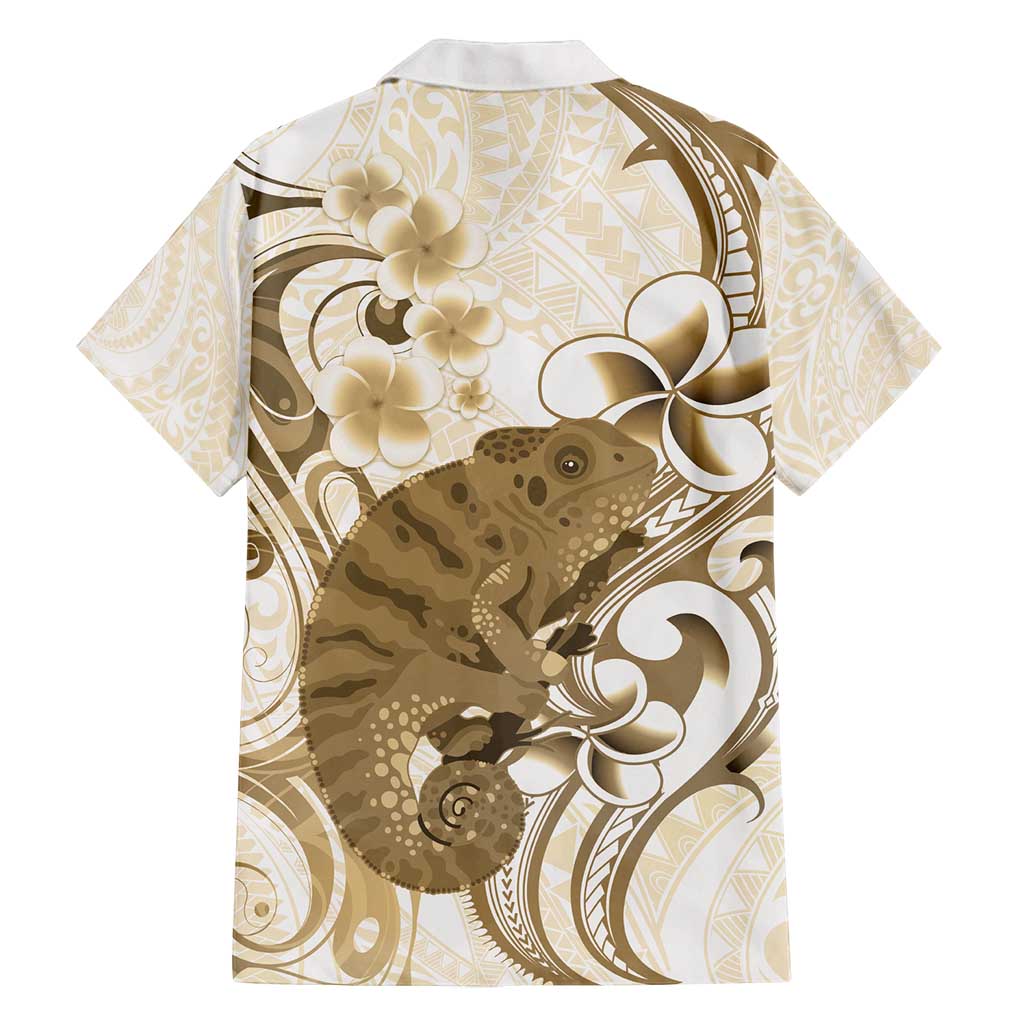 Brown And White Hawaii Chameleon Family Matching Off Shoulder Short Dress and Hawaiian Shirt Plumeria Polynesian Tribal Art