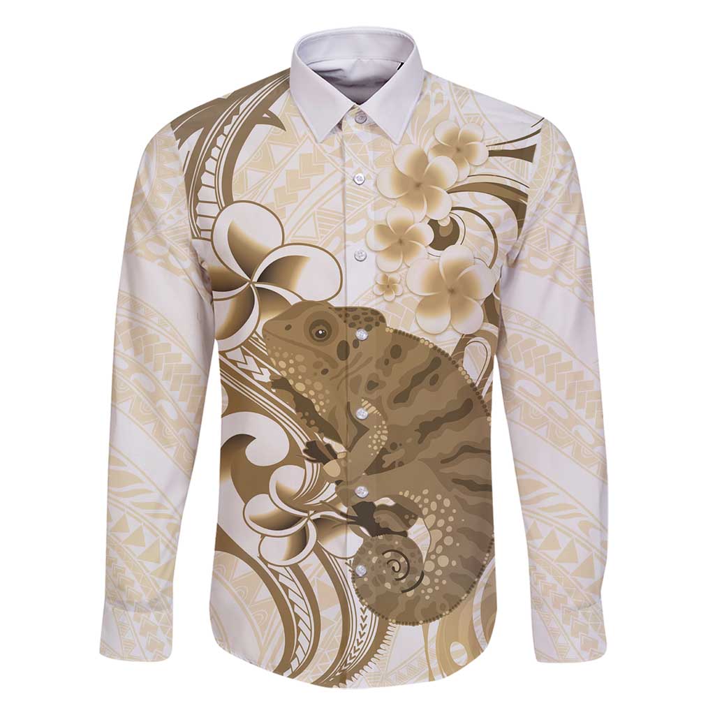 Brown And White Hawaii Chameleon Family Matching Tank Maxi Dress and Hawaiian Shirt Plumeria Polynesian Tribal Art