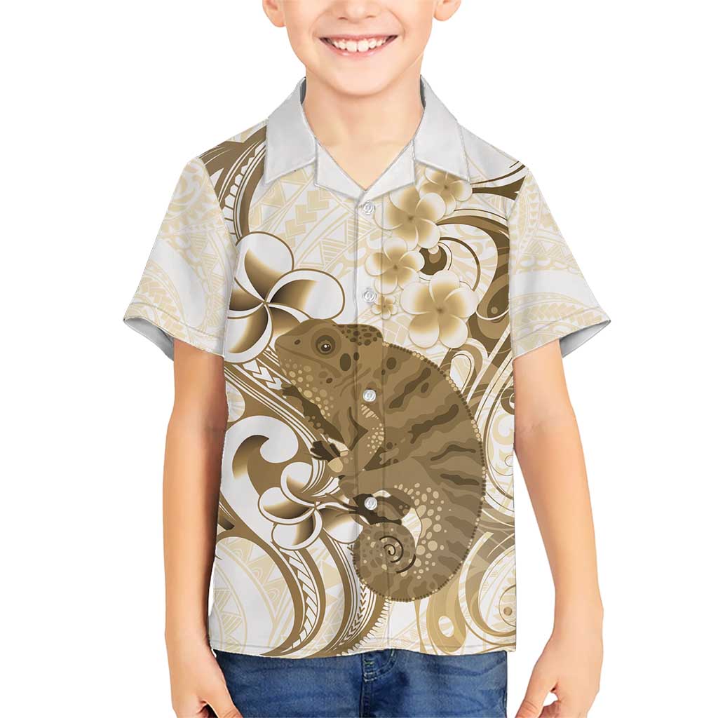 Brown And White Hawaii Chameleon Kid Hawaiian Shirt Plumeria Polynesian Tribal Art LT14 Kid Brown - Polynesian Pride