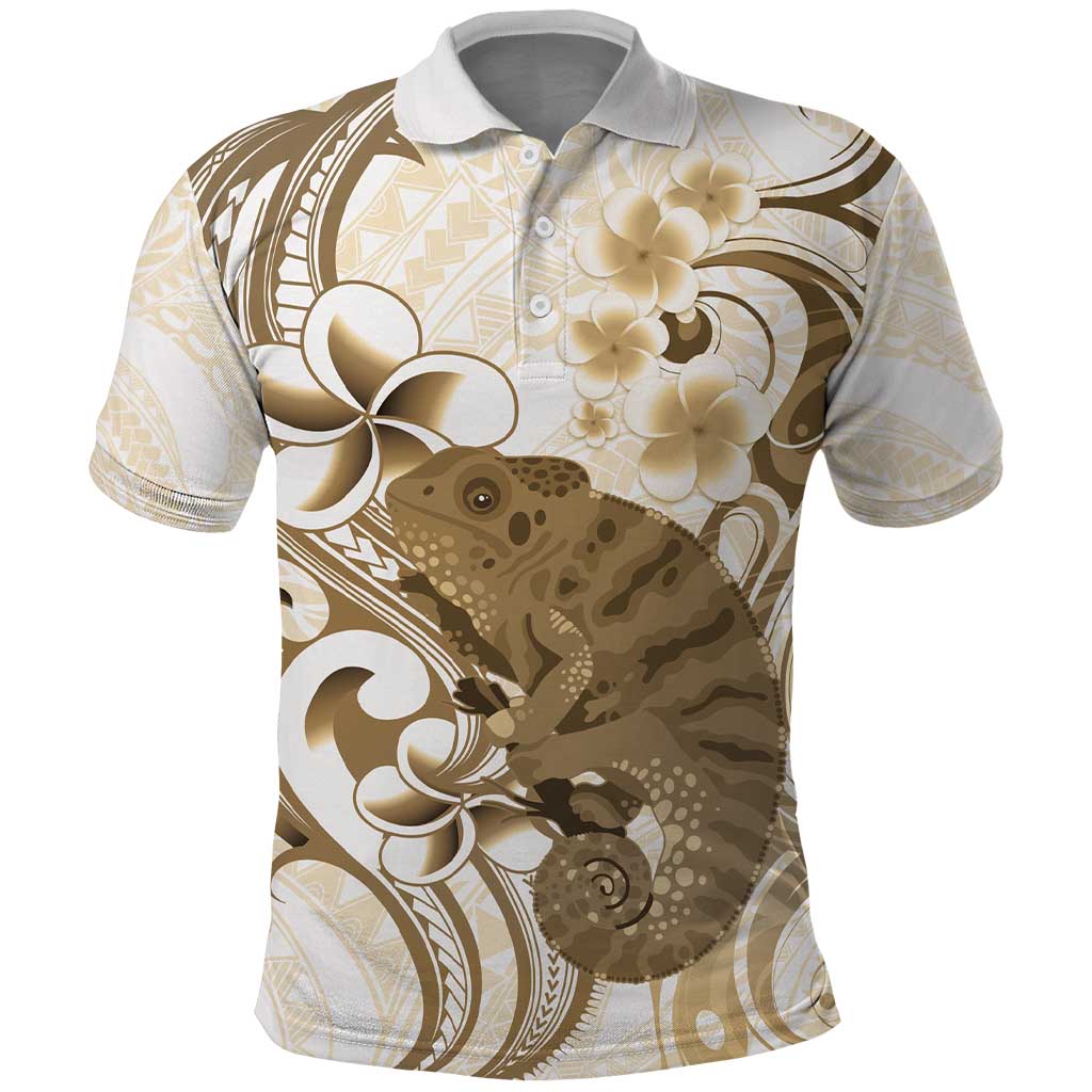 Brown And White Hawaii Chameleon Polo Shirt Plumeria Polynesian Tribal Art LT14 Brown - Polynesian Pride