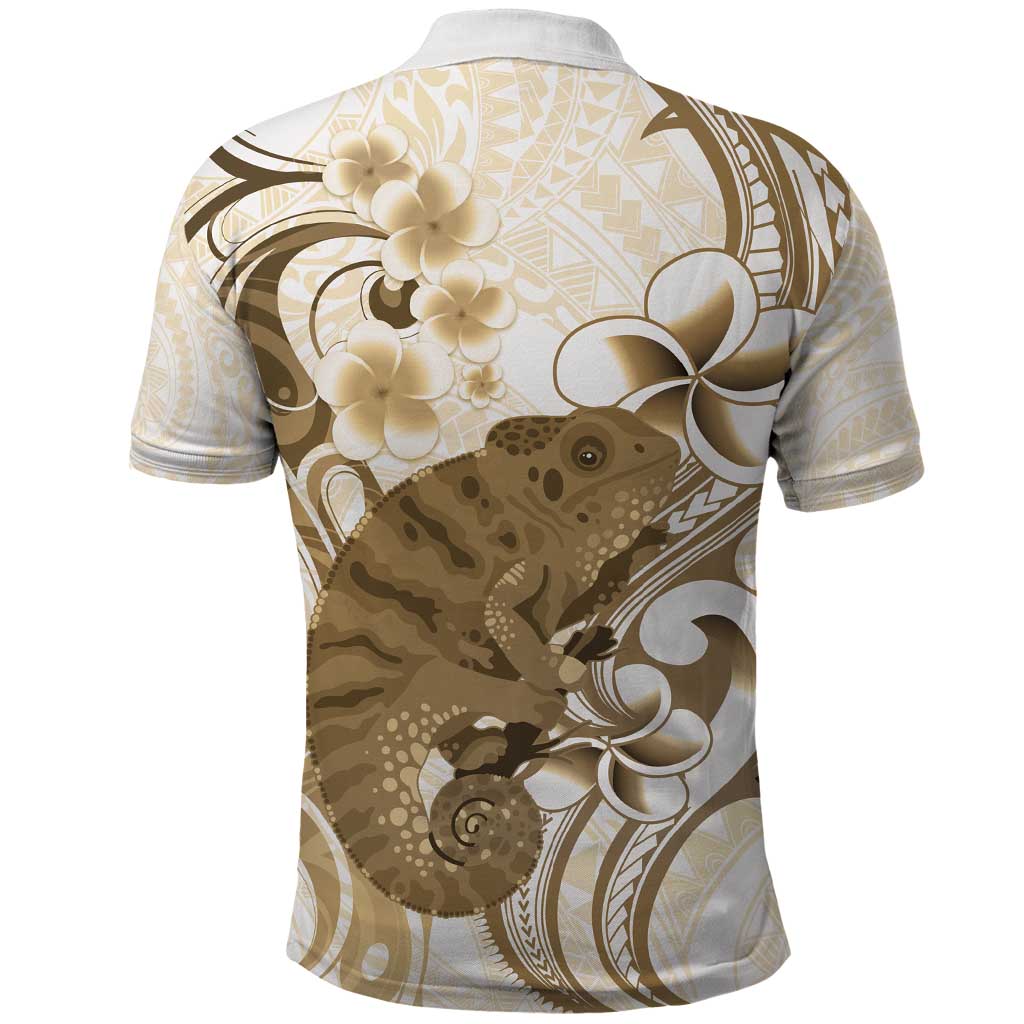 Brown And White Hawaii Chameleon Polo Shirt Plumeria Polynesian Tribal Art LT14 - Polynesian Pride