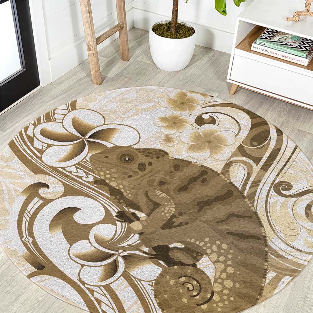 Brown And White Hawaii Chameleon Round Carpet Plumeria Polynesian Tribal Art LT14 Brown - Polynesian Pride
