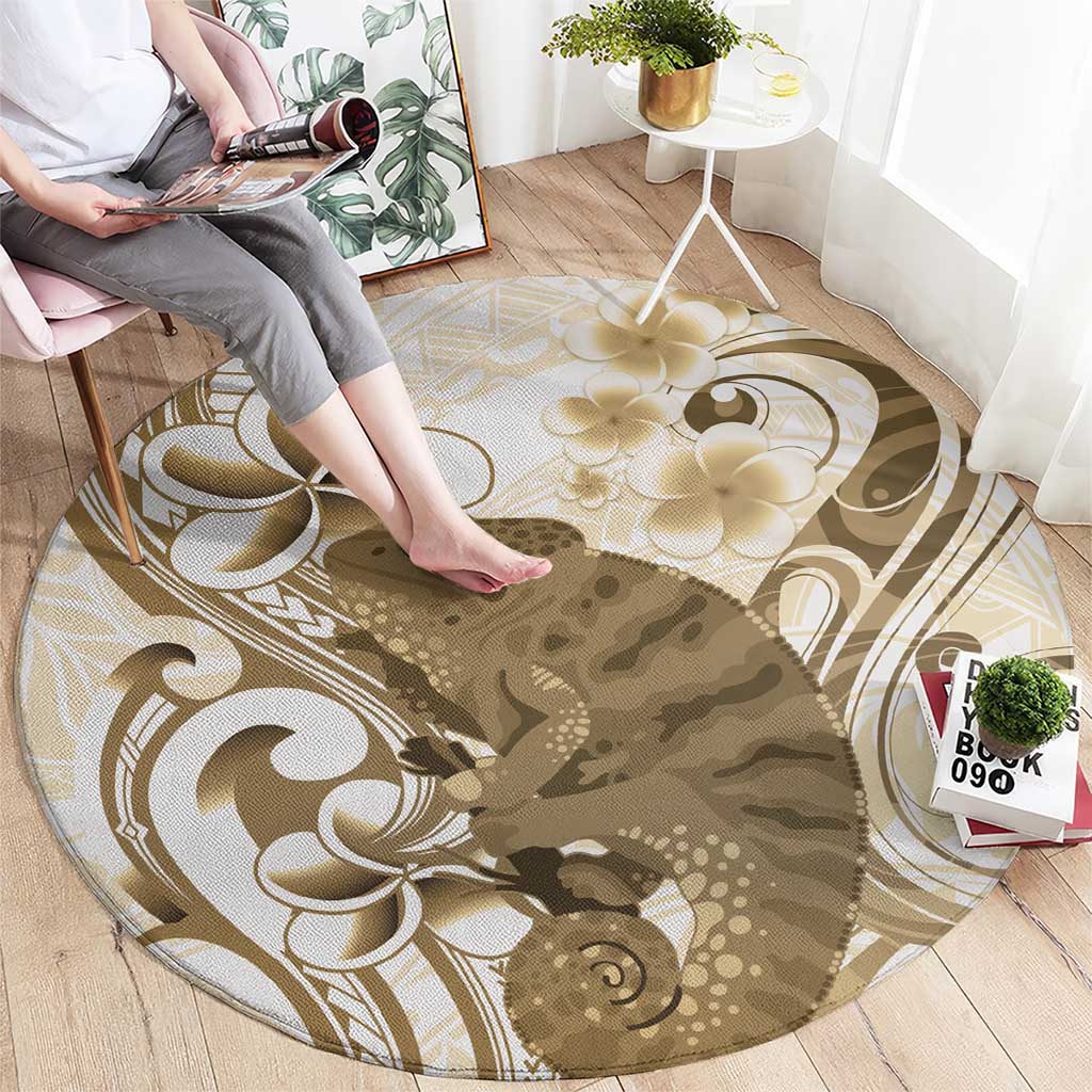Brown And White Hawaii Chameleon Round Carpet Plumeria Polynesian Tribal Art LT14 - Polynesian Pride