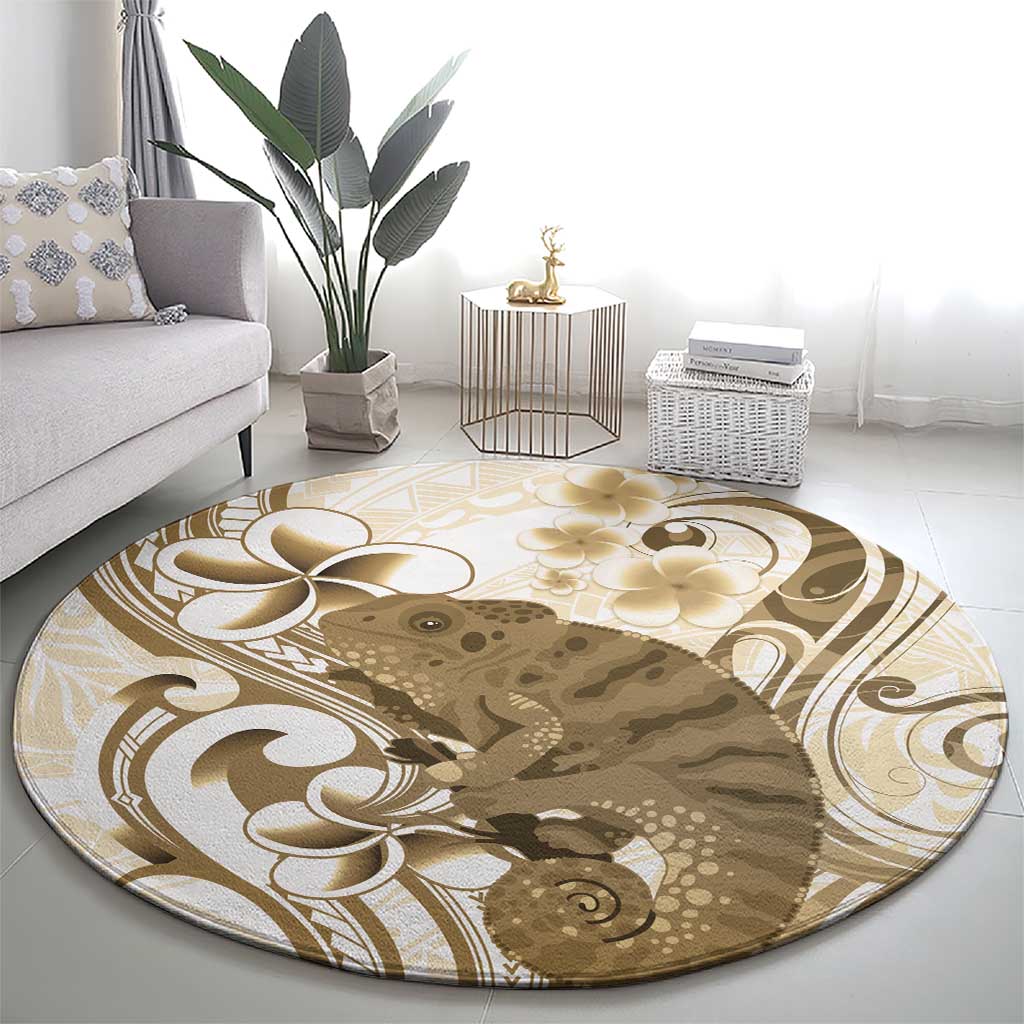 Brown And White Hawaii Chameleon Round Carpet Plumeria Polynesian Tribal Art LT14 - Polynesian Pride