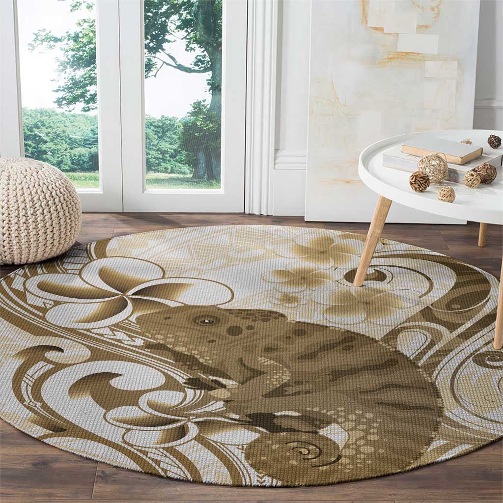 Brown And White Hawaii Chameleon Round Carpet Plumeria Polynesian Tribal Art LT14 - Polynesian Pride