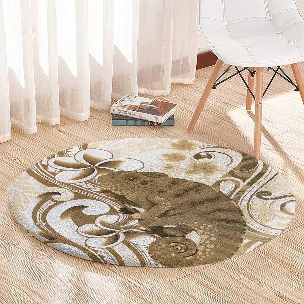 Brown And White Hawaii Chameleon Round Carpet Plumeria Polynesian Tribal Art LT14 - Polynesian Pride