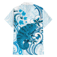 Cyan And White Hawaii Chameleon Family Matching Puletasi and Hawaiian Shirt Plumeria Polynesian Tribal Art