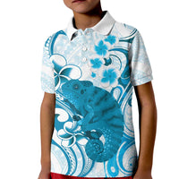 Cyan And White Hawaii Chameleon Kid Polo Shirt Plumeria Polynesian Tribal Art LT14 Kid Cyan - Polynesian Pride