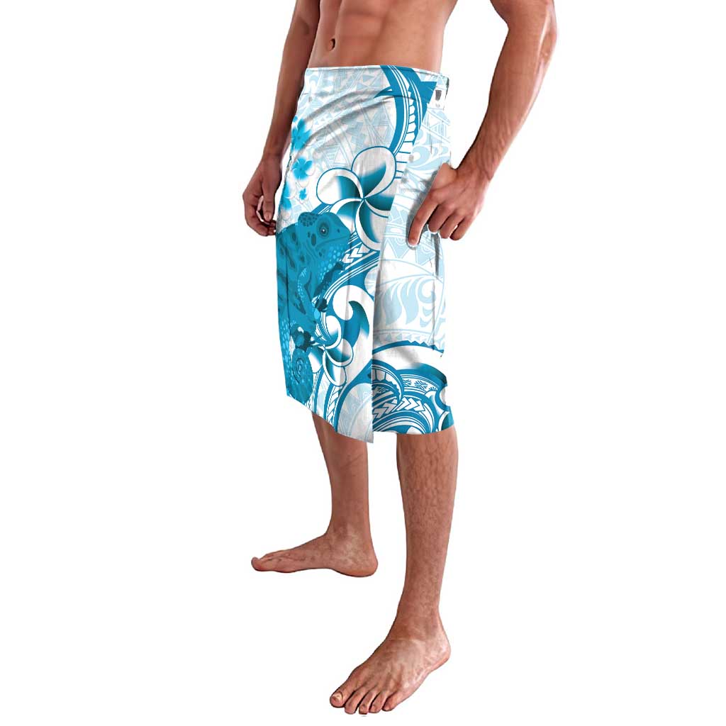 Cyan And White Hawaii Chameleon Lavalava Plumeria Polynesian Tribal Art