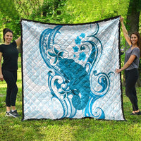 Cyan And White Hawaii Chameleon Quilt Plumeria Polynesian Tribal Art