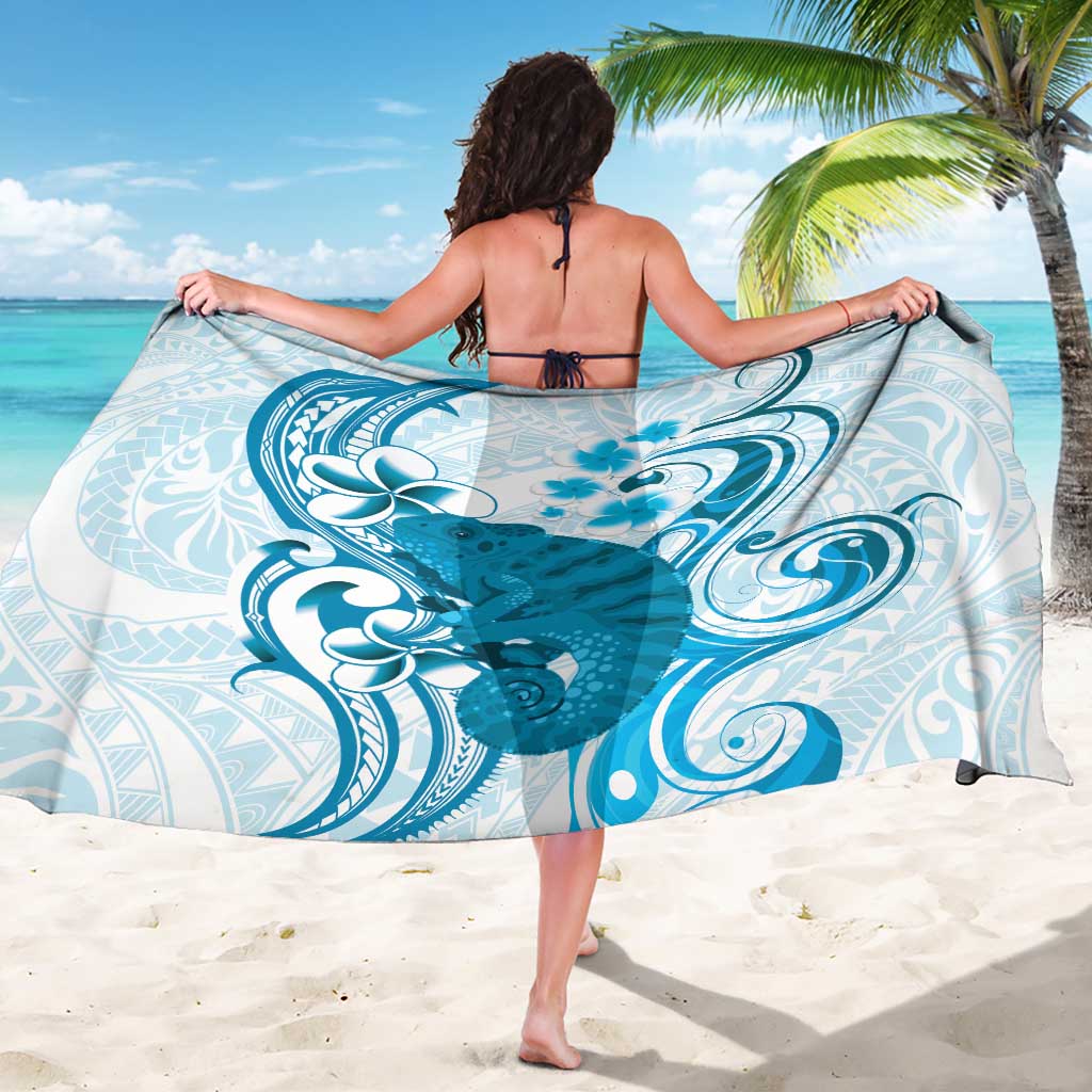 Cyan And White Hawaii Chameleon Sarong Plumeria Polynesian Tribal Art