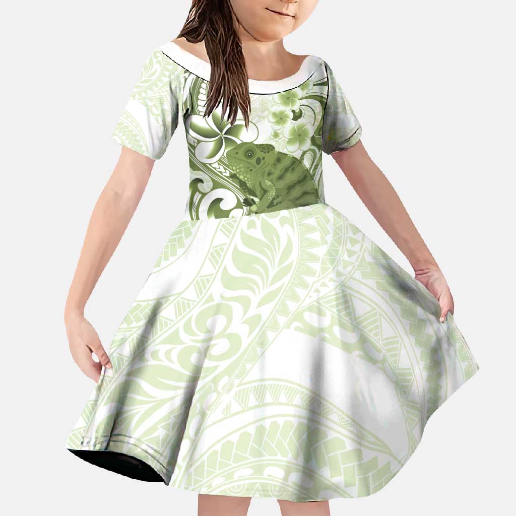 Green And White Hawaii Chameleon Family Matching Mermaid Dress and Hawaiian Shirt Plumeria Polynesian Tribal Art