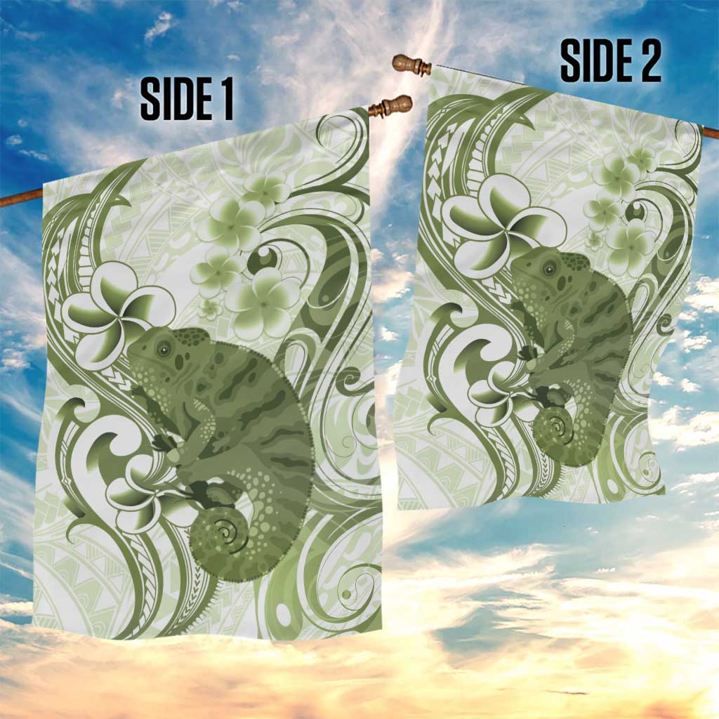 Green And White Hawaii Chameleon Garden Flag Plumeria Polynesian Tribal Art