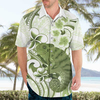 Green And White Hawaii Chameleon Hawaiian Shirt Plumeria Polynesian Tribal Art