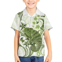 Green And White Hawaii Chameleon Kid Hawaiian Shirt Plumeria Polynesian Tribal Art LT14 Kid Lime Green - Polynesian Pride
