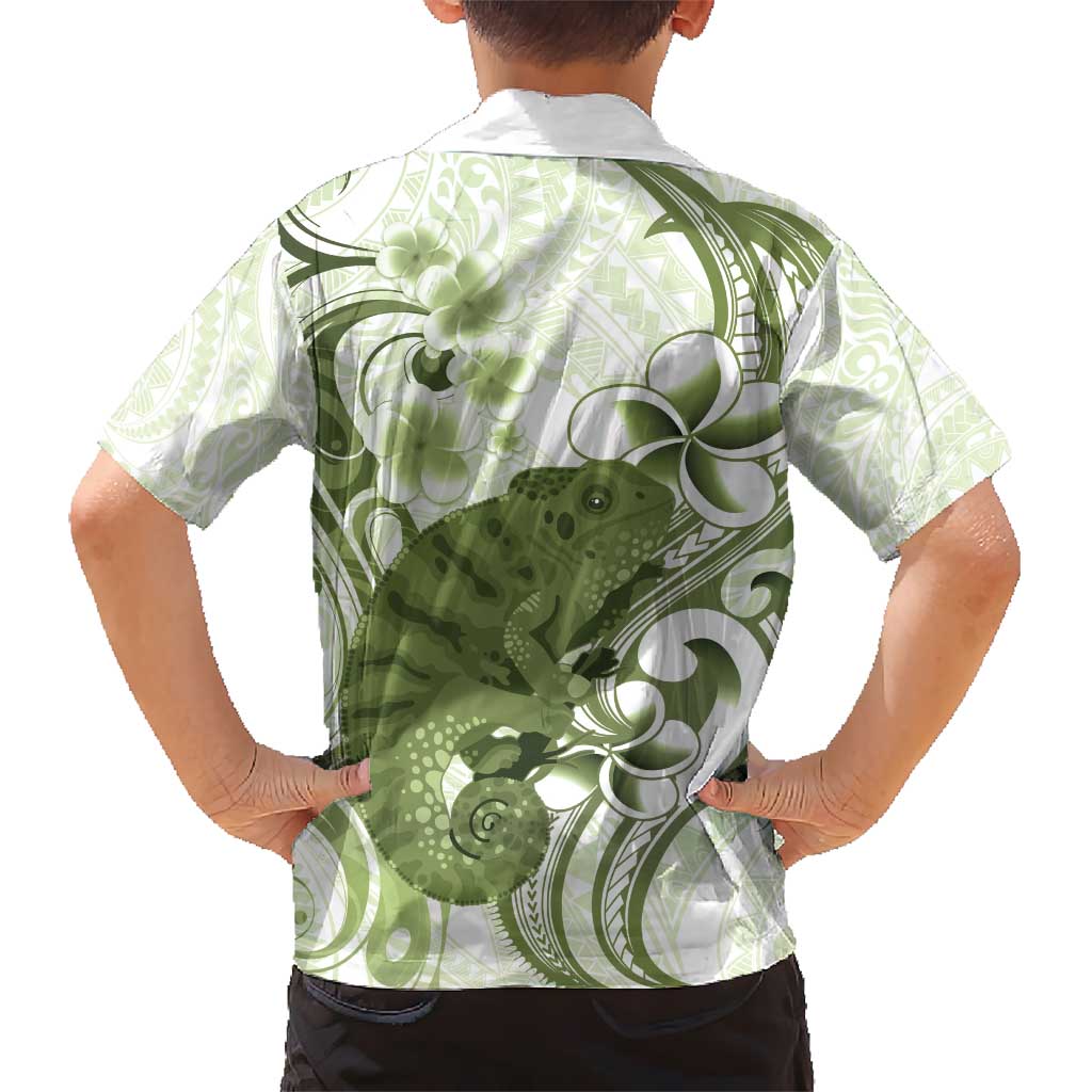 Green And White Hawaii Chameleon Kid Hawaiian Shirt Plumeria Polynesian Tribal Art LT14 - Polynesian Pride