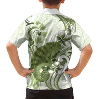 Green And White Hawaii Chameleon Kid Hawaiian Shirt Plumeria Polynesian Tribal Art LT14 - Polynesian Pride