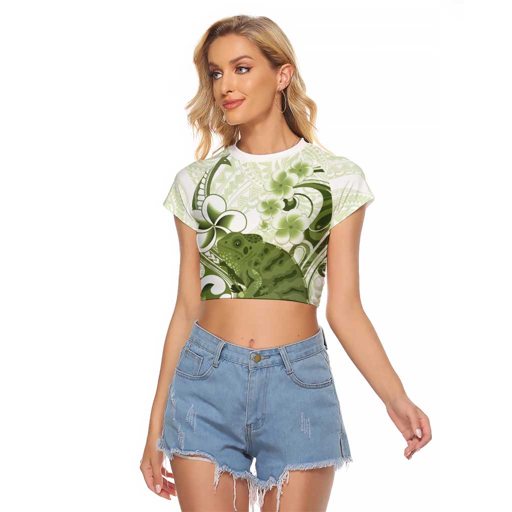 Green And White Hawaii Chameleon Raglan Cropped T Shirt Plumeria Polynesian Tribal Art LT14 Female Lime Green - Polynesian Pride