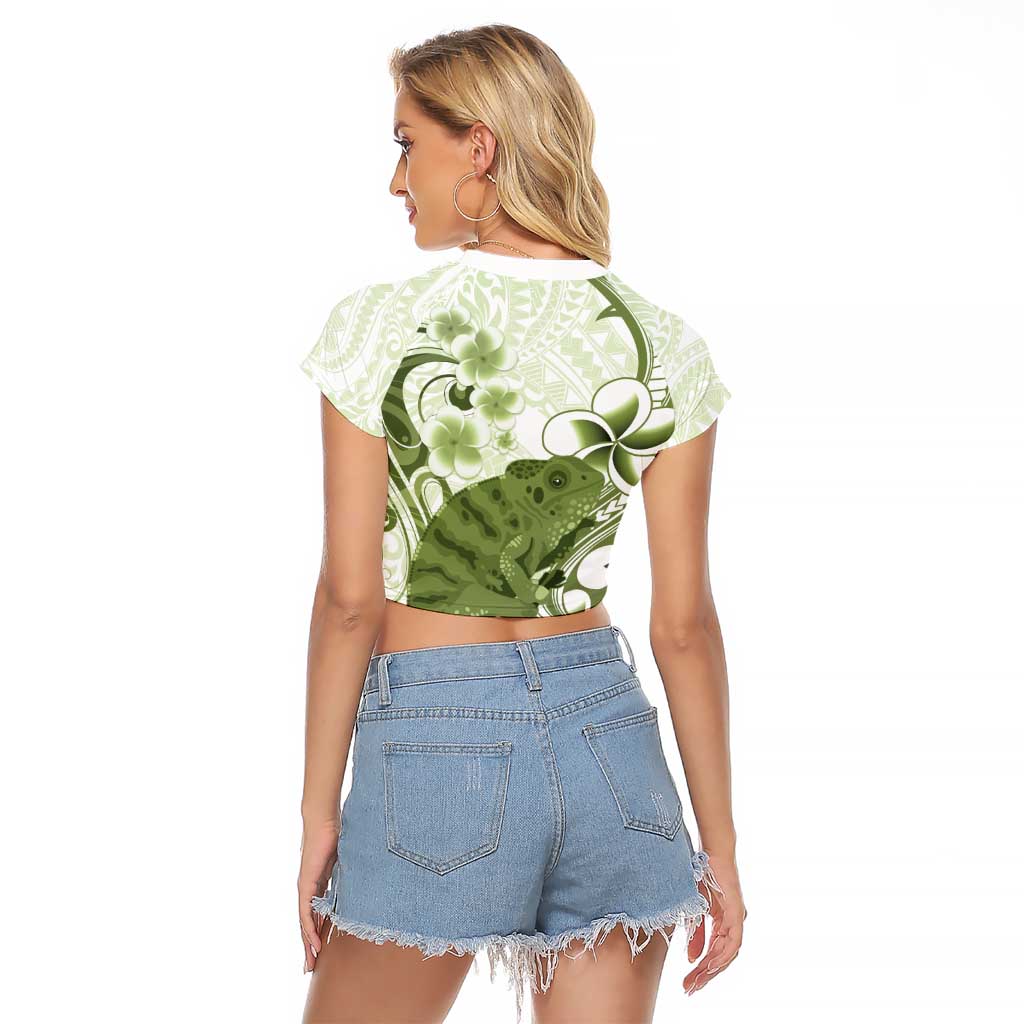 Green And White Hawaii Chameleon Raglan Cropped T Shirt Plumeria Polynesian Tribal Art LT14 - Polynesian Pride