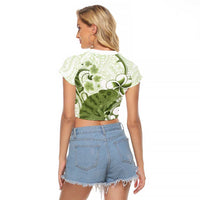 Green And White Hawaii Chameleon Raglan Cropped T Shirt Plumeria Polynesian Tribal Art LT14 - Polynesian Pride